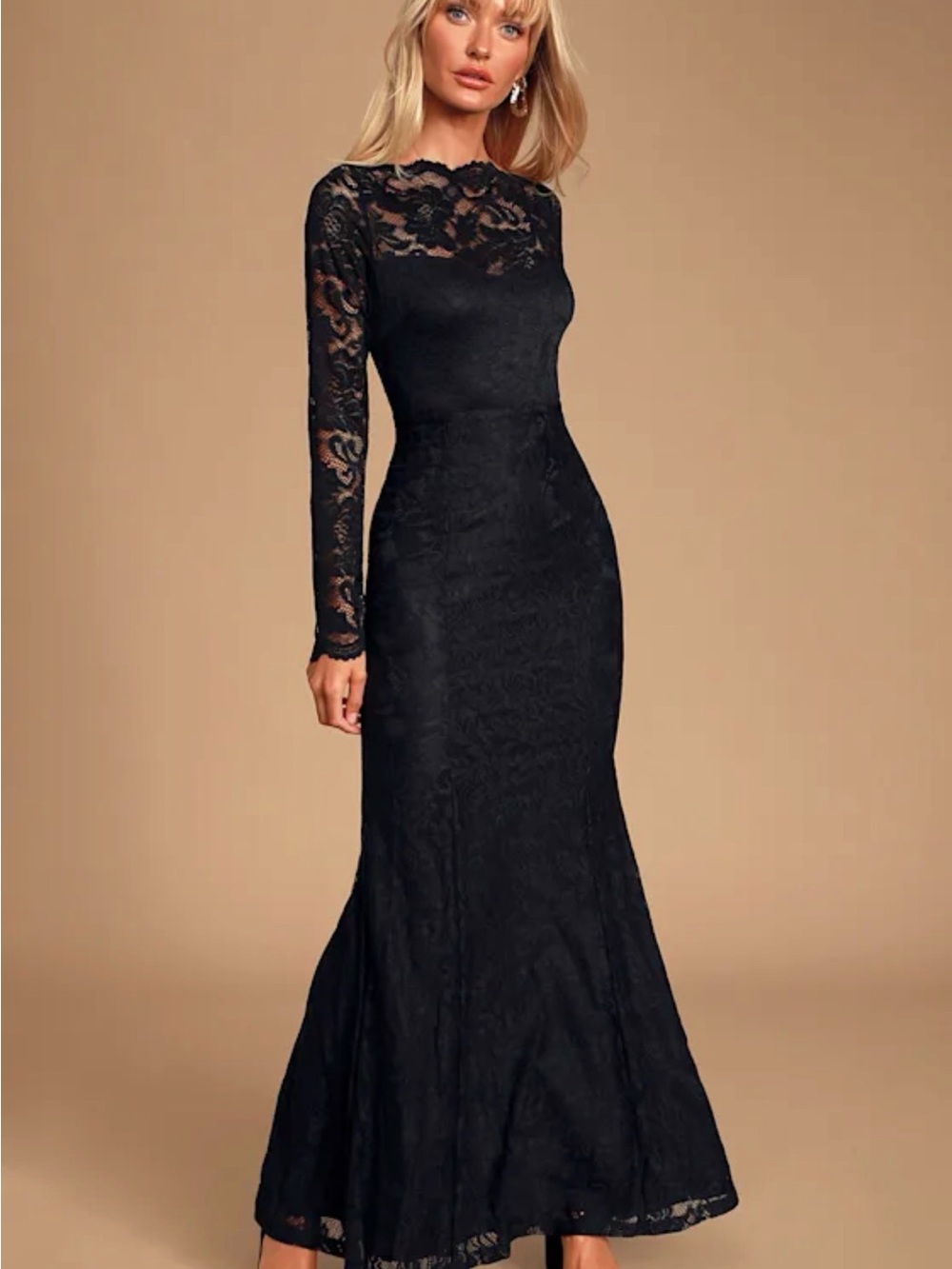 Lulus Farida Black Lace Long Sleeve Maxi Dress sz M beautiful